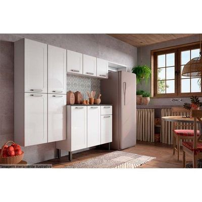 Kit De Cozinha Completa 4 Peças Dona Maria (1 Armário 1 Balcão 1 Paneleiro 1 Complemento) Branco