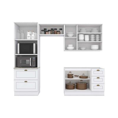Kit De Cozinha Completa 4 Peças Americana (2 Armários + 1 Balcão + 1 Paneleiro) C4p11 Branco - Henn