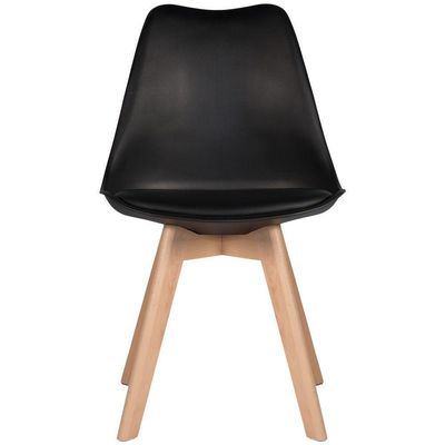 Kit 4 Cadeiras Charles Eames Leda Luisa Saarinen Design Wood Estofada Base Madeira - Preta