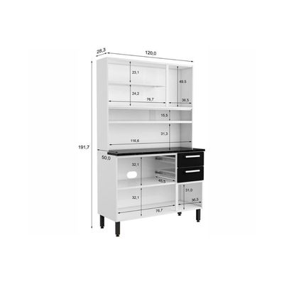 Kit De Cozinha Compacta Evidence C/ 6 Portas (3 C/ Vidro) E 2 Gavetas 120cm Branco - Bertolini