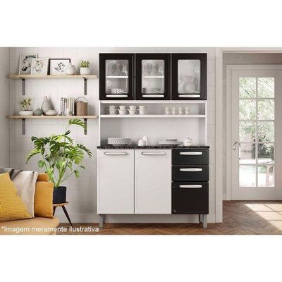Kit De Cozinha Compacta Evidence C/ 6 Portas (3 C/ Vidro) E 2 Gavetas 120cm Branco - Bertolini