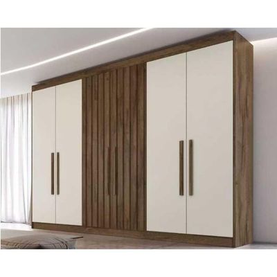 Guarda Roupa Casal Potente 6 Portas C/ 4 Ripados E 6 Gavetas Braúna/off White - Europa