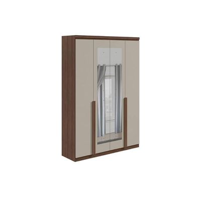 Guarda Roupa 4 Portas E 2 Gavetas C/ Espelho Alonzo New Amêndoa/Branco - Lopas