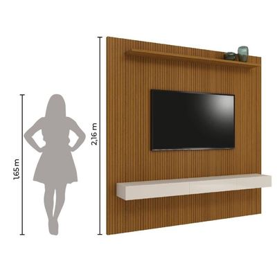 Painel Para Tv Até 75 Polegadas Ripado Impressão 3D Egeo Com Nicho 2,25M Cedro Off White Edn Cedro
