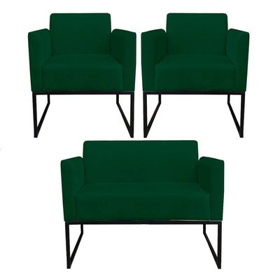 Kit 01 Namoradeira 02 Poltronas Marisa Verde Preto