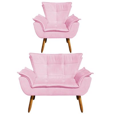 Kit Namoradeira 01 Poltrona Opala Suede Rosa Bebê