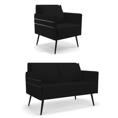 Kit 01 Namoradeira E 01 Poltrona Linho A79 Preto