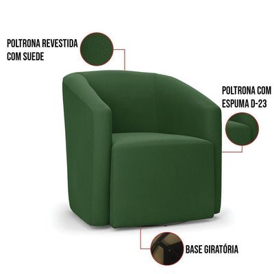 Poltrona Stella Max Suede Base Giratória - D'rossi Cor Verde