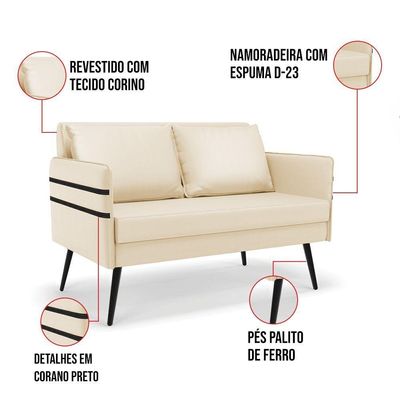 Kit 01 Namoradeira E 01 Poltrona Corino Bege
