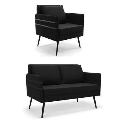 Kit 01 Namoradeira E 01 Poltrona Suede Preto