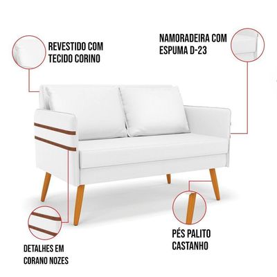 Kit 01 Namoradeira 02 Lugares E 02 Poltronas Mari Corino Base De Madeira Ma30 - D'Rossi Branco