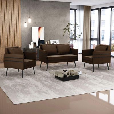 Kit 01 Namoradeira E 02 Poltronas Suede Marrom