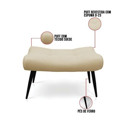 Kit 01 Poltrona E 01 Puff Sher Suede Bege De Ferro