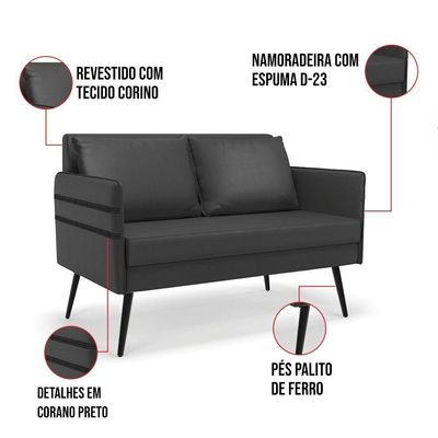 Kit 01 Namoradeira E 02 Poltronas Corino Preto