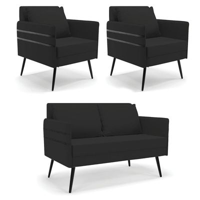 Kit 01 Namoradeira 02 Lugares E 02 Poltronas Preto De Ferro