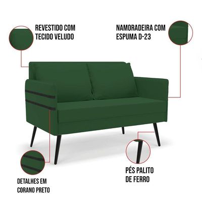 Kit 01 Namoradeira 02 Lugares E 01 Poltrona Verde De Ferro