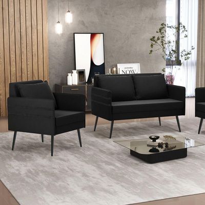 Kit 01 Namoradeira E 01 Poltrona Suede Preto