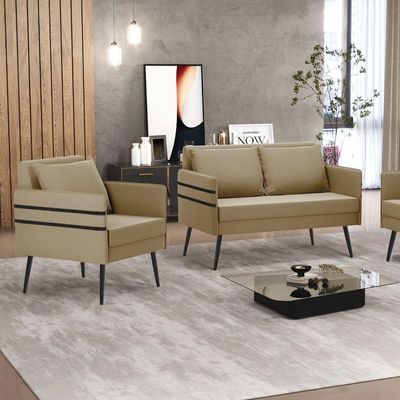 Kit 01 Namoradeira E 01 Poltrona Suede Marrom Rato