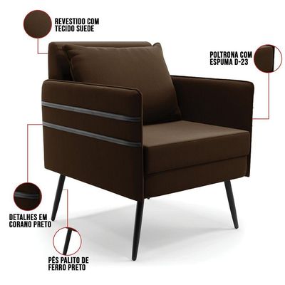 Kit 01 Namoradeira E 01 Poltrona Suede Marrom
