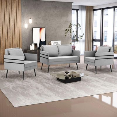 Kit 01 Namoradeira E 02 Poltronas Suede Cinza