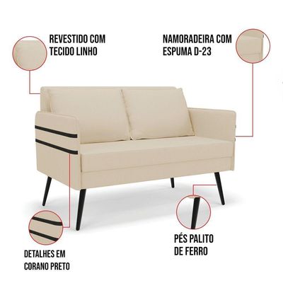 Kit 01 Namoradeira E 02 Poltronas Linho Bege A19