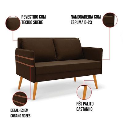 Kit 01 Namoradeira E 01 Poltrona Suede Ma30 Marrom