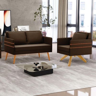 Kit 01 Namoradeira E 01 Poltrona Suede Ma30 Marrom