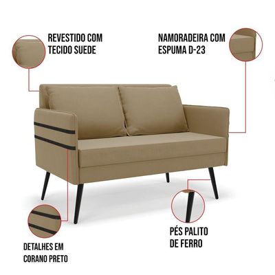 Kit 01 Namoradeira E 02 Poltronas Suede Marrom Rato