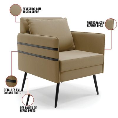Kit 01 Namoradeira E 01 Poltrona Suede Marrom Rato