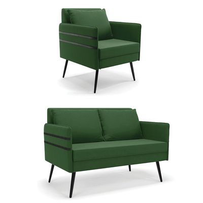Kit 01 Namoradeira E 01 Poltrona Suede Verde