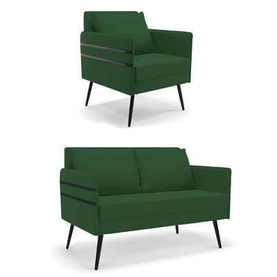 Kit 01 Namoradeira 02 Lugares E 01 Poltrona De Ferro Verde