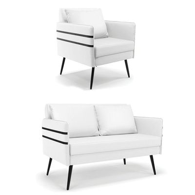Kit 01 Namoradeira E 01 Poltrona Corino Branco