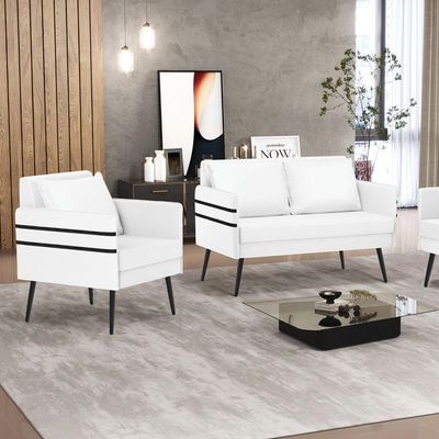 Kit 01 Namoradeira E 01 Poltrona Corino Branco