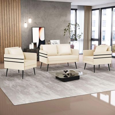 Kit 01 Namoradeira E 02 Poltronas Corino Bege