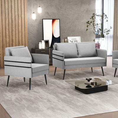 Kit 01 Namoradeira E 01 Poltrona Suede Cinza