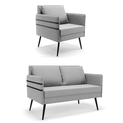 Kit 01 Namoradeira E 01 Poltrona Suede Cinza