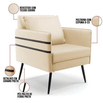 Kit 01 Namoradeira E 02 Poltronas Corino Bege