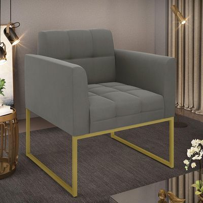 Poltrona Elisa Suede Grafite Base Metálica Industrial Dourada - D'rossi