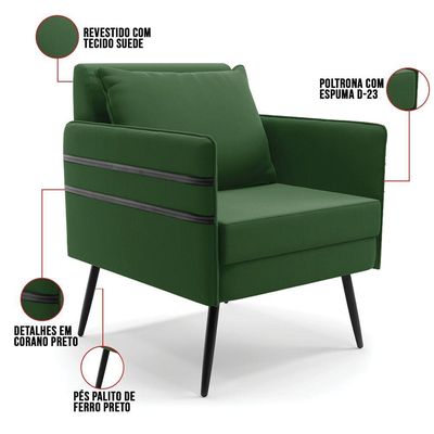 Kit 01 Namoradeira E 02 Poltronas Suede Verde