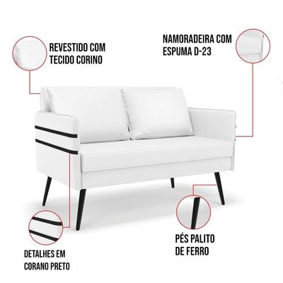 Kit 01 Namoradeira E 02 Poltronas Corino Branco