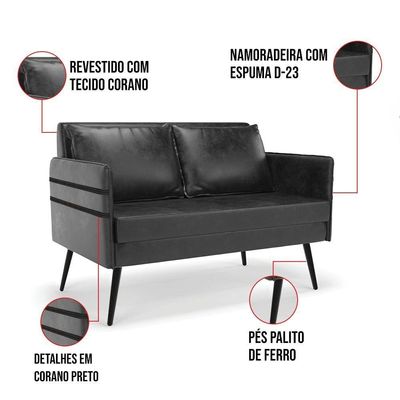 Kit 01 Namoradeira E 02 Poltronas Corano Preto