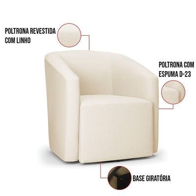 Poltrona Stella Max Linho Base Giratória - D'rossi Cor A19 Bege