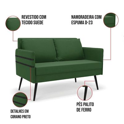 Kit 01 Namoradeira E 02 Poltronas Suede Verde