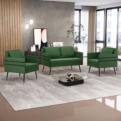 Kit 01 Namoradeira E 02 Poltronas Suede Verde