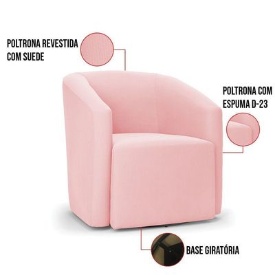 Poltrona Stella Max Suede Base Giratória - D'rossi Cor Rosa Bebê