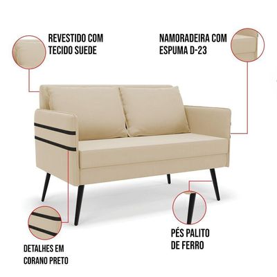 Kit 01 Namoradeira E 01 Poltrona Suede Bege