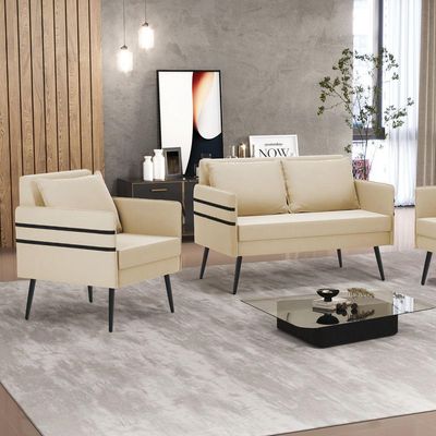 Kit 01 Namoradeira E 01 Poltrona Suede Bege