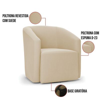 Poltrona Stella Max Suede Base Giratória - D'rossi Cor Bege