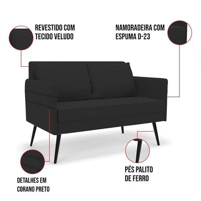 Kit 01 Namoradeira 02 Lugares E 02 Poltronas De Ferro Preto