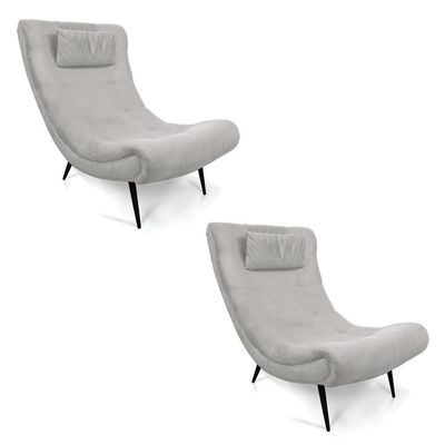 Kit 02 Poltronas Sher Suede Cinza Pés Palito De Ferro